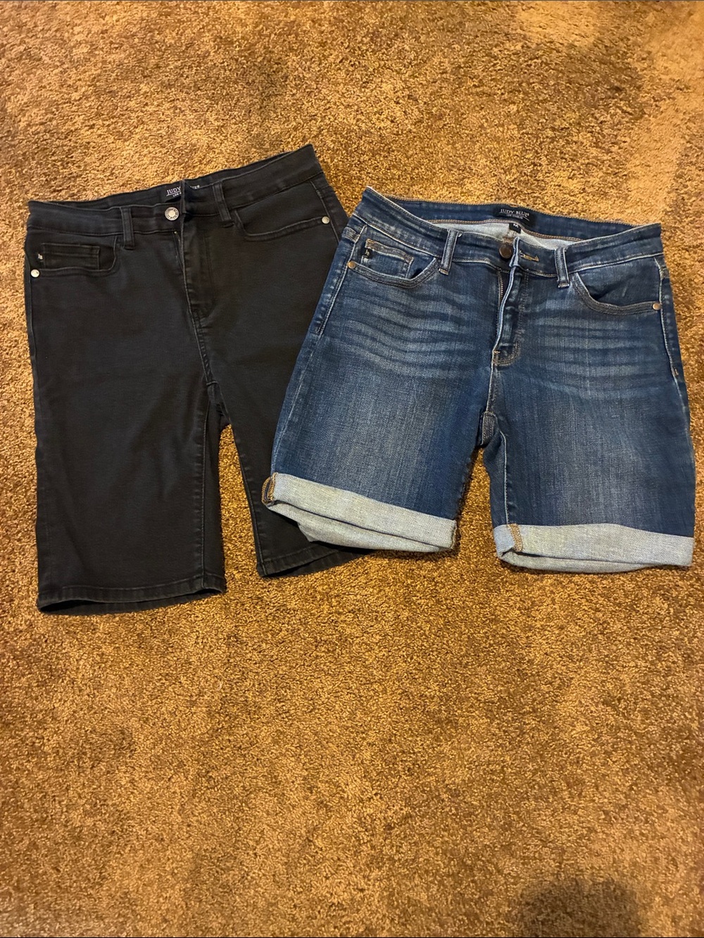 Judy Blue. TWO pair of shorts. Black & Blue Rolled-Hem Denim Shorts. Size M. EUC